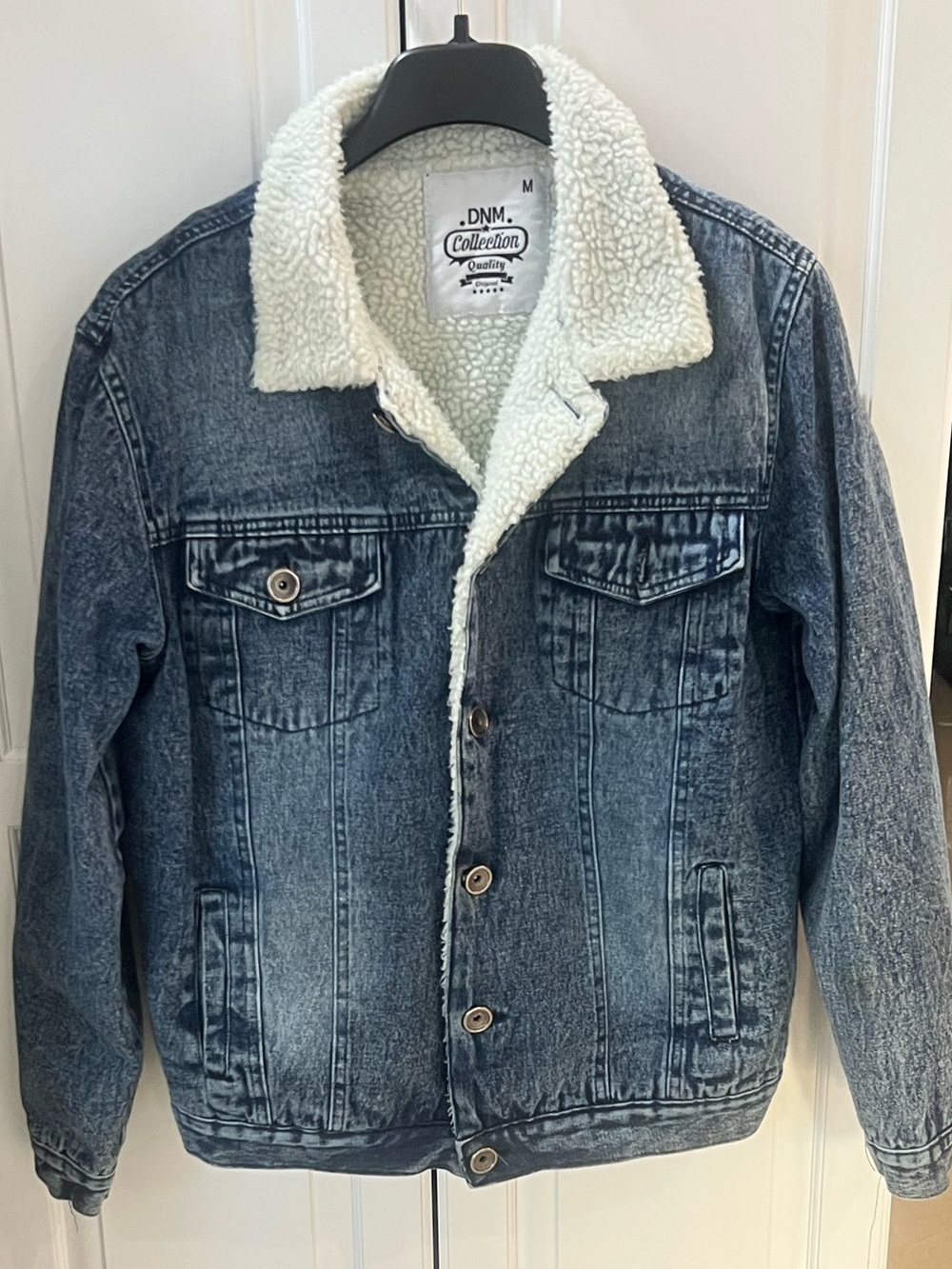 DNM Collection Men's Denim Jean sherpa Jacket with Sherpa Collar size medium